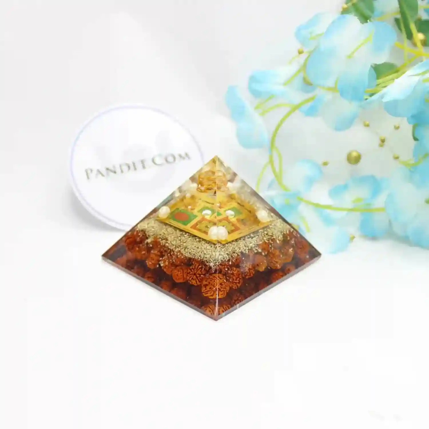 Shri Lakshmi Ganesh Pyramid Yantra with 5 Mukhi Rudraksha Beads