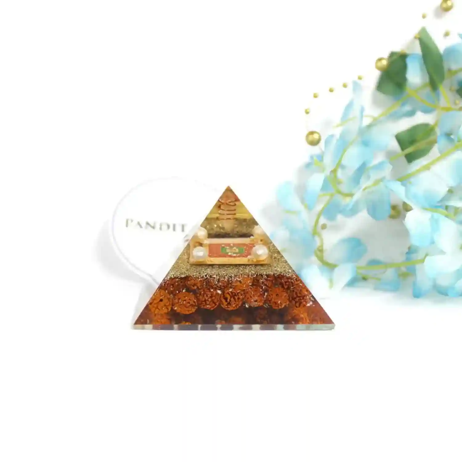 Shri Santan Gopal Pyramid Yantra with 5 Mukhi Rudraksha Beads