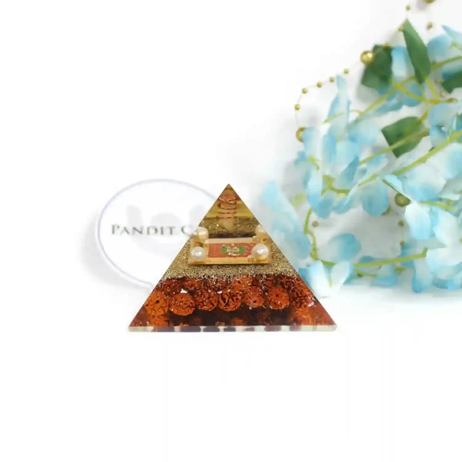 Shri Santan Gopal Pyramid Yantra with 5 Mukhi Rudraksha Beads