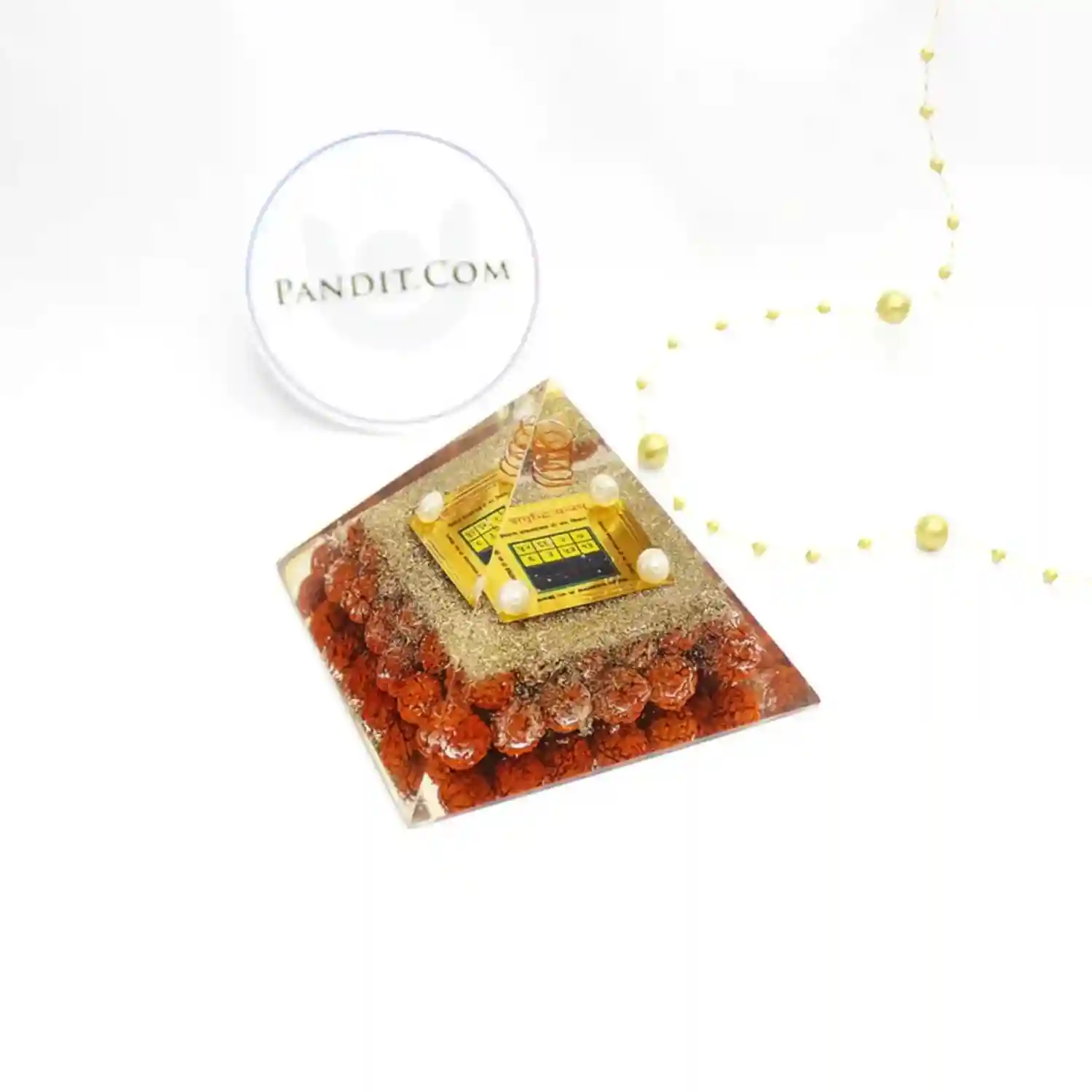 Sukh Samriddhi Pyramid Yantra with 5 Mukhi Rudraksha Beads