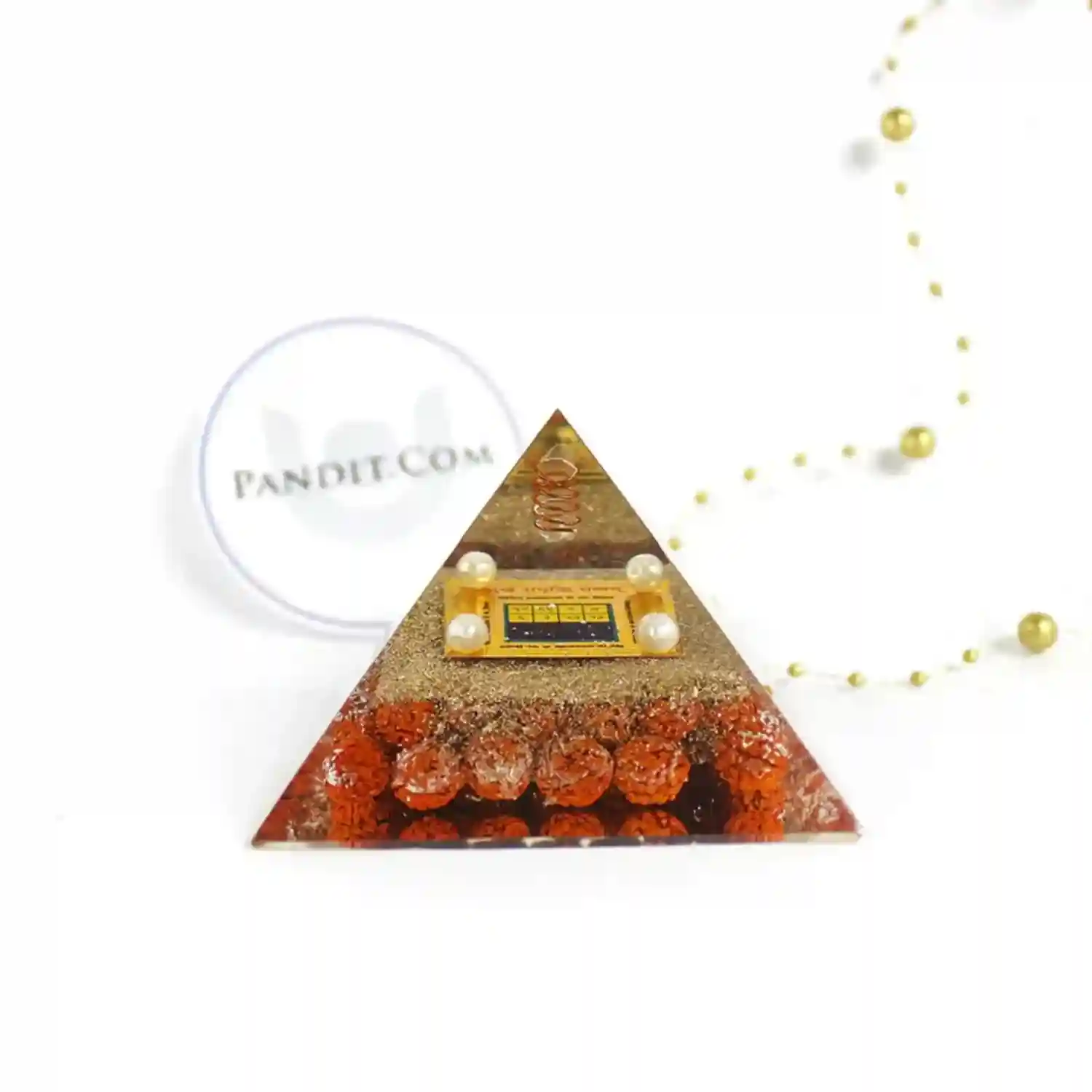 Sukh Samriddhi Pyramid Yantra with 5 Mukhi Rudraksha Beads