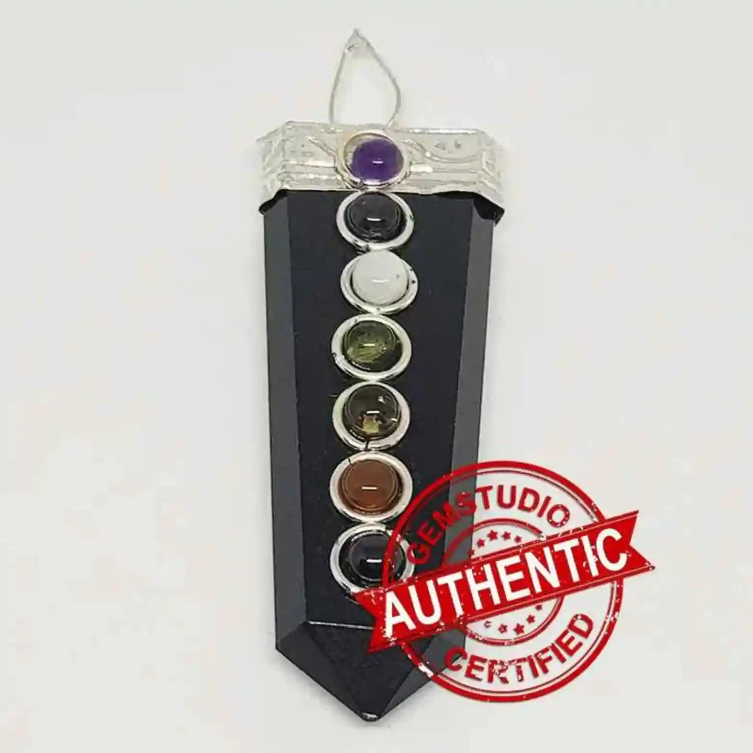 Black Banded Agate 7 Chakra Pencil Pendant
