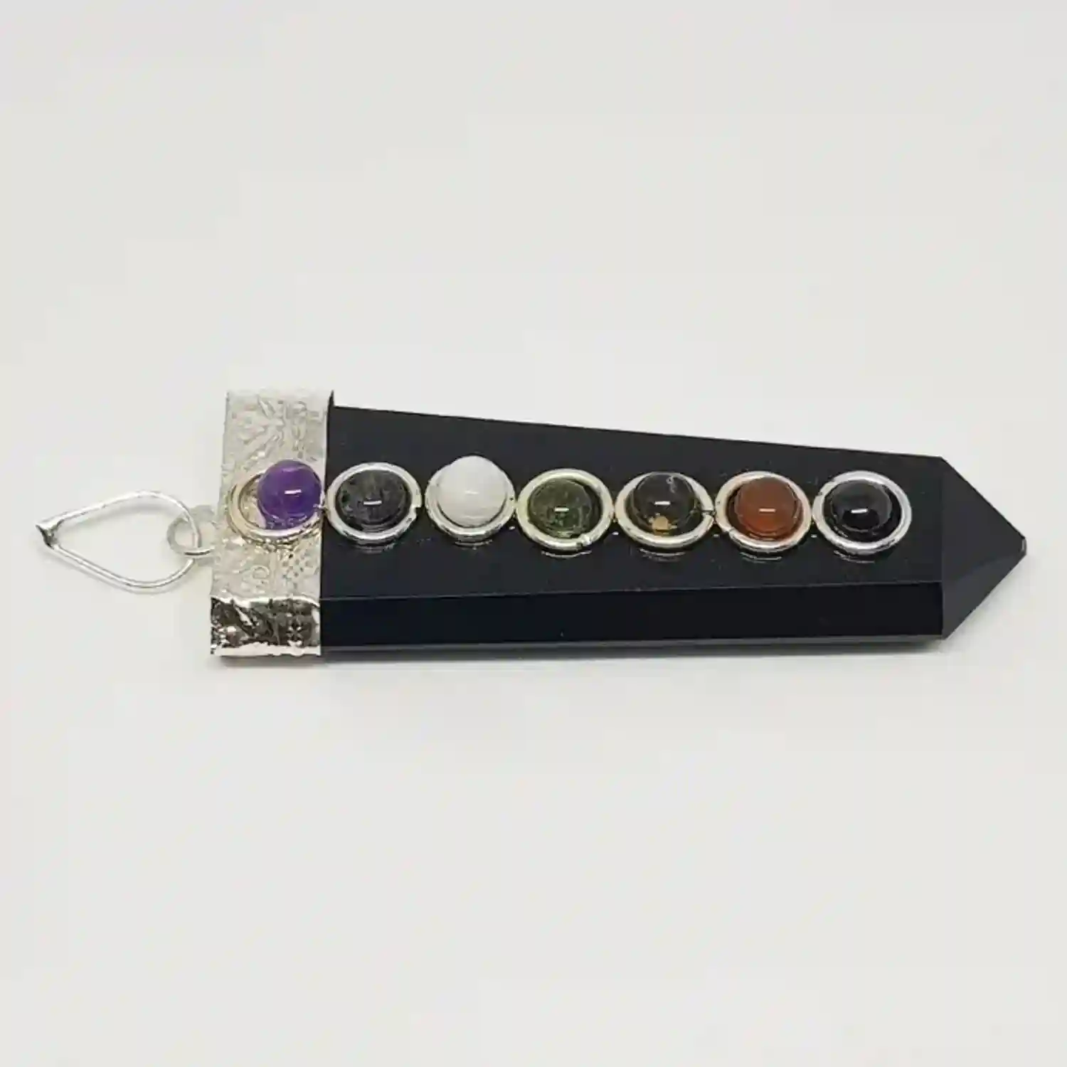 Black Banded Agate 7 Chakra Pencil Pendant