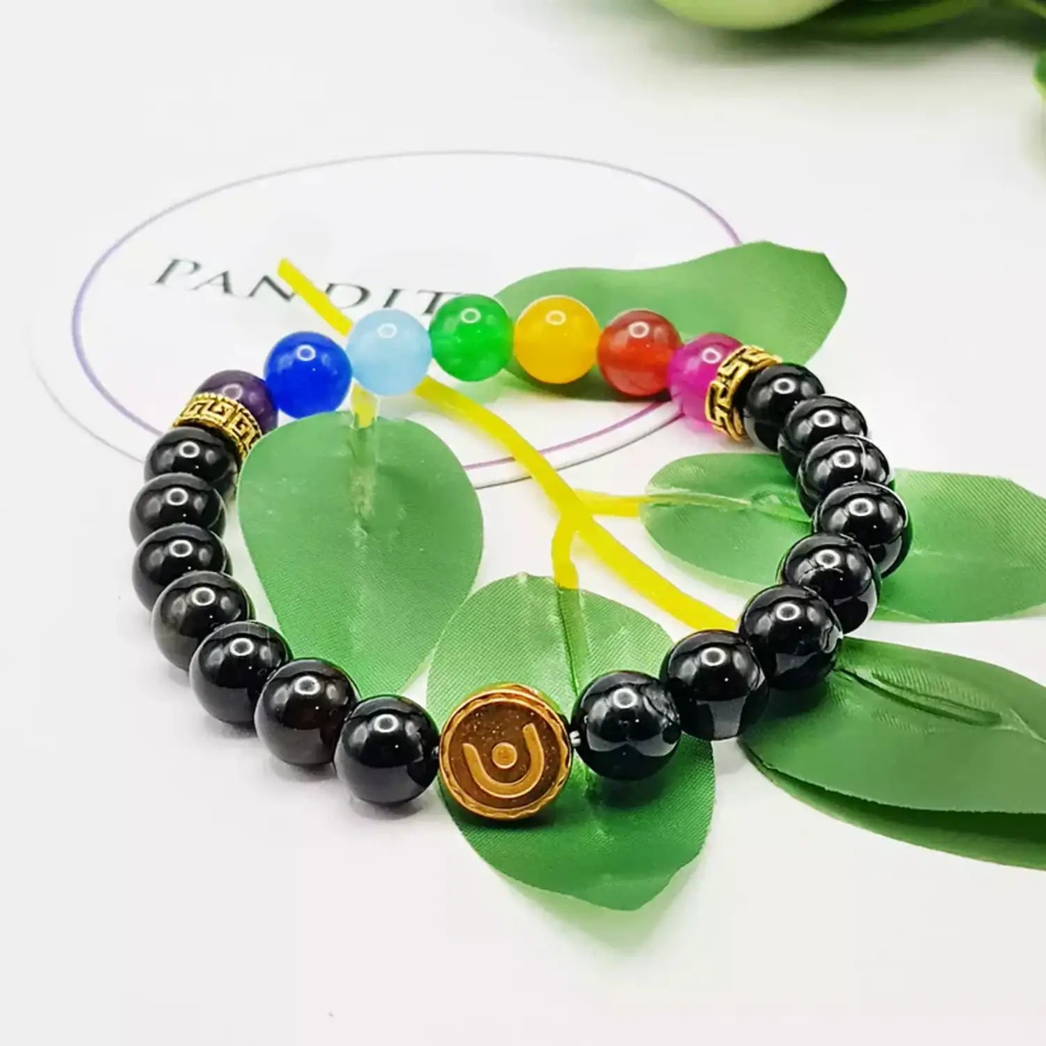 Black Banded Agate Onyx 7 Chakra Bracelet - For Fame & Recognition