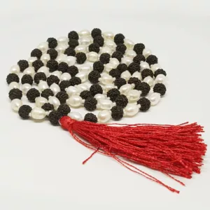 Black Rudraksha Mala with White Pearl Beads - To Gain Siddhis