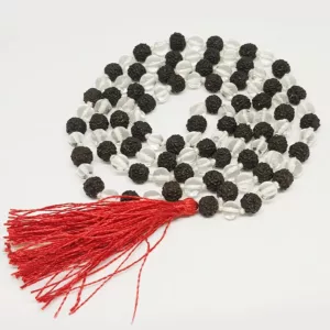 Black Rudraksha Mala with Sphatik Beads - For Spirituality
