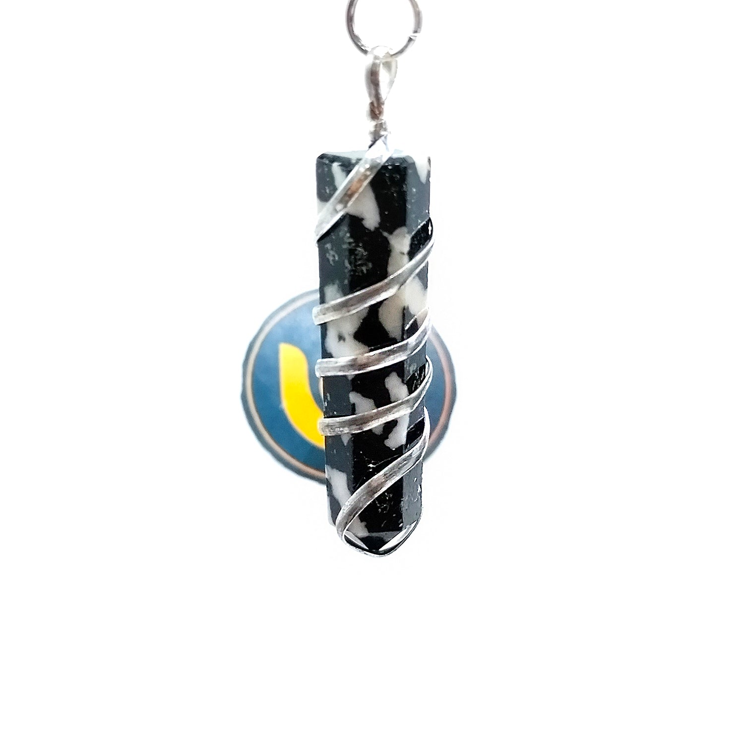 Black White Tourmaline Spiral Pencil Pendant