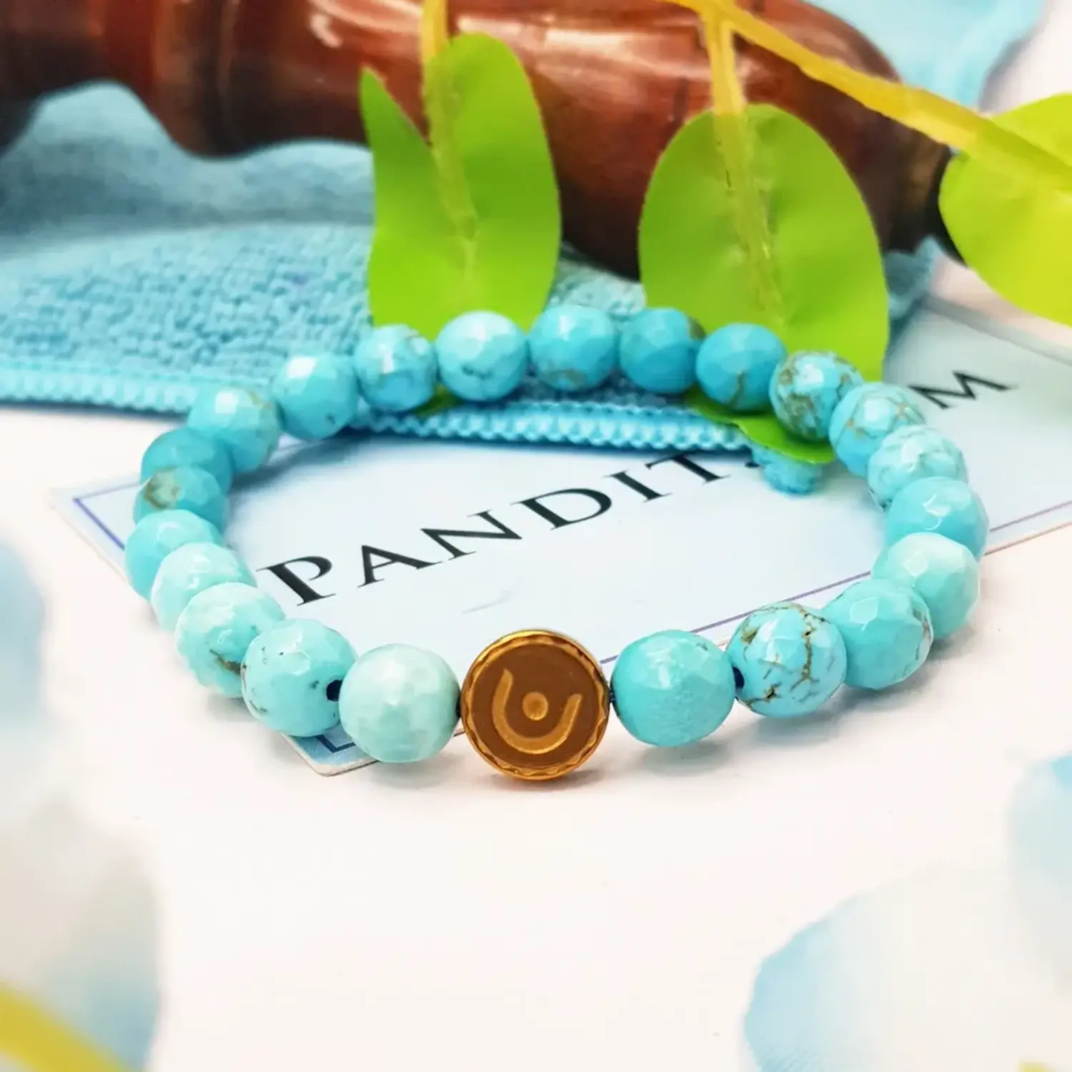 Blue Magnesite Turquoise Diamond Cut Bracelet