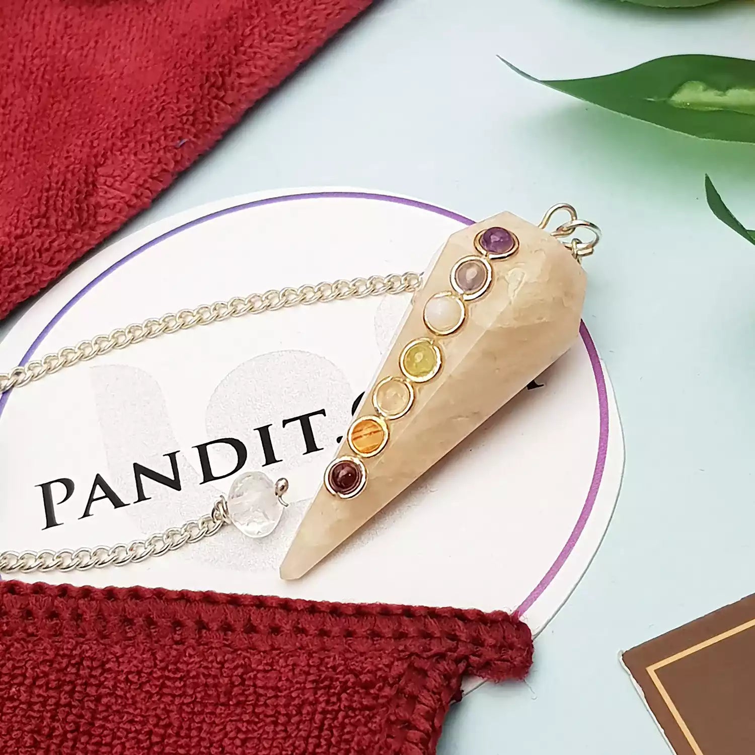 Cream Moonstone 7 Chakra Dowsing Pendulum - For Fertility