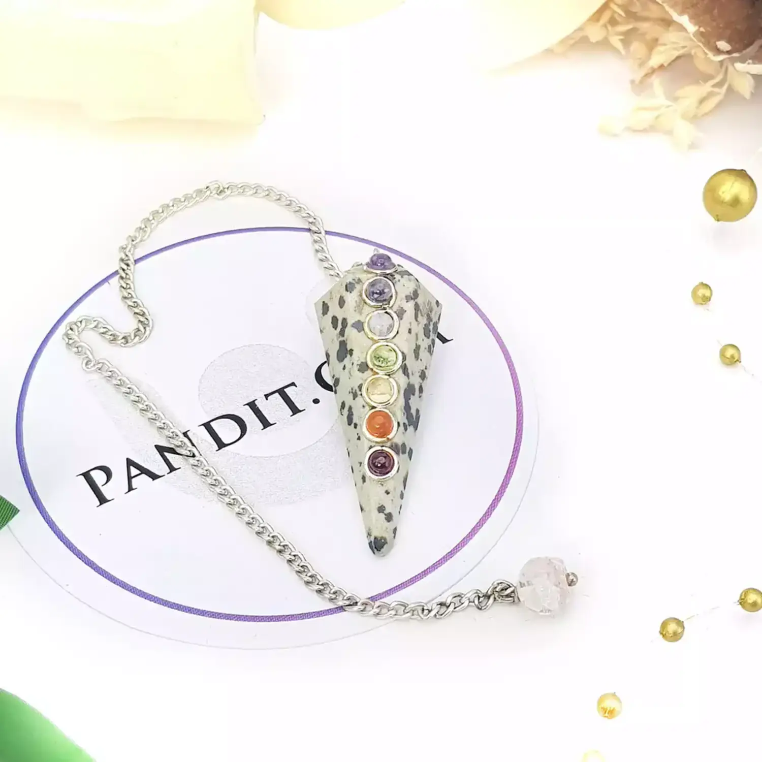 Dalmatian Jasper 7 Chakra Dowsing Pendulum