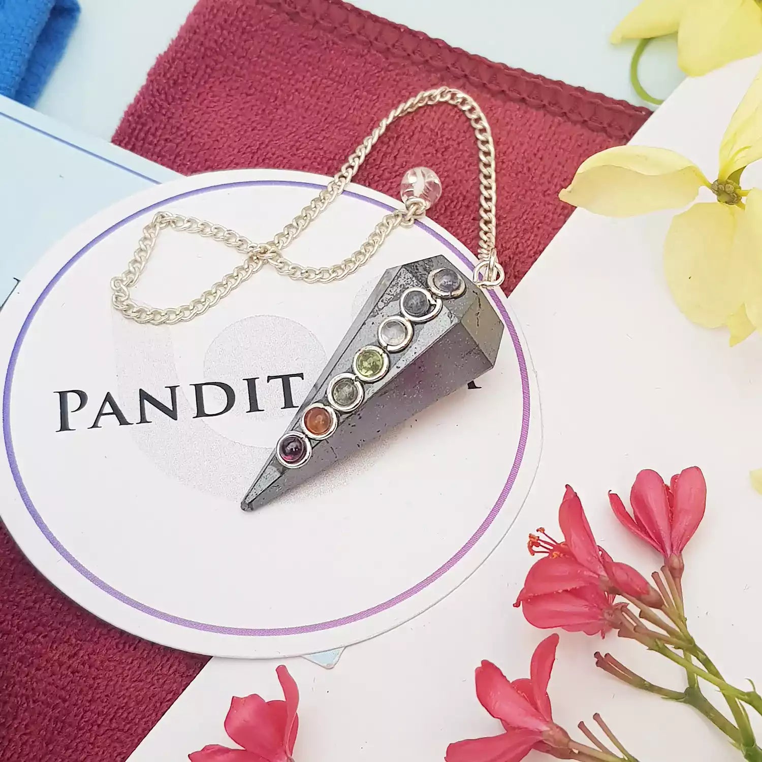 Hematite 7 Chakra Dowsing Pendulum - To Detect Blocked Chakra