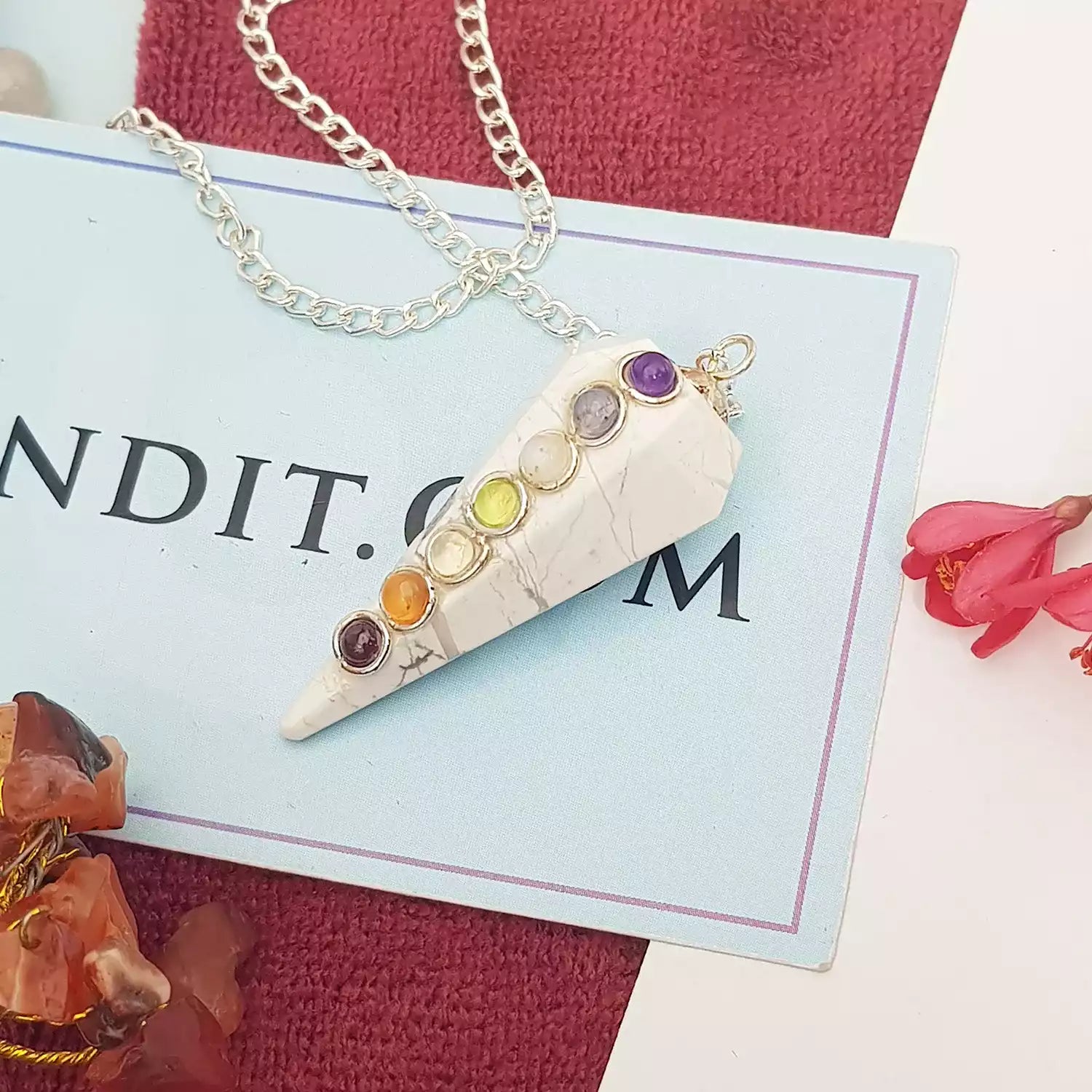 Howlite 7 Chakra Dowsing Pendulum - To Detect Negative Aura