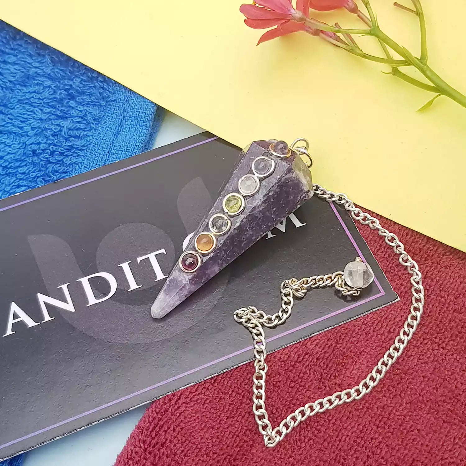 Lepidolite 7 Chakra Dowsing Pendulum - To Reduce Stress