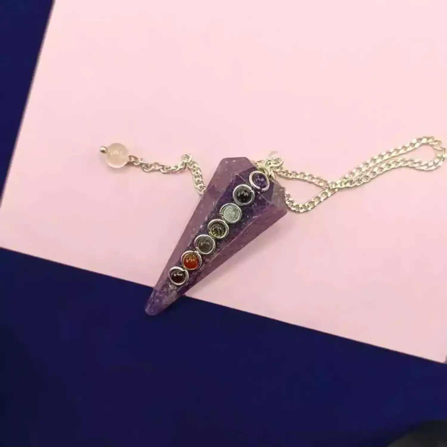 Lepidolite 7 Chakra Dowsing Pendulum