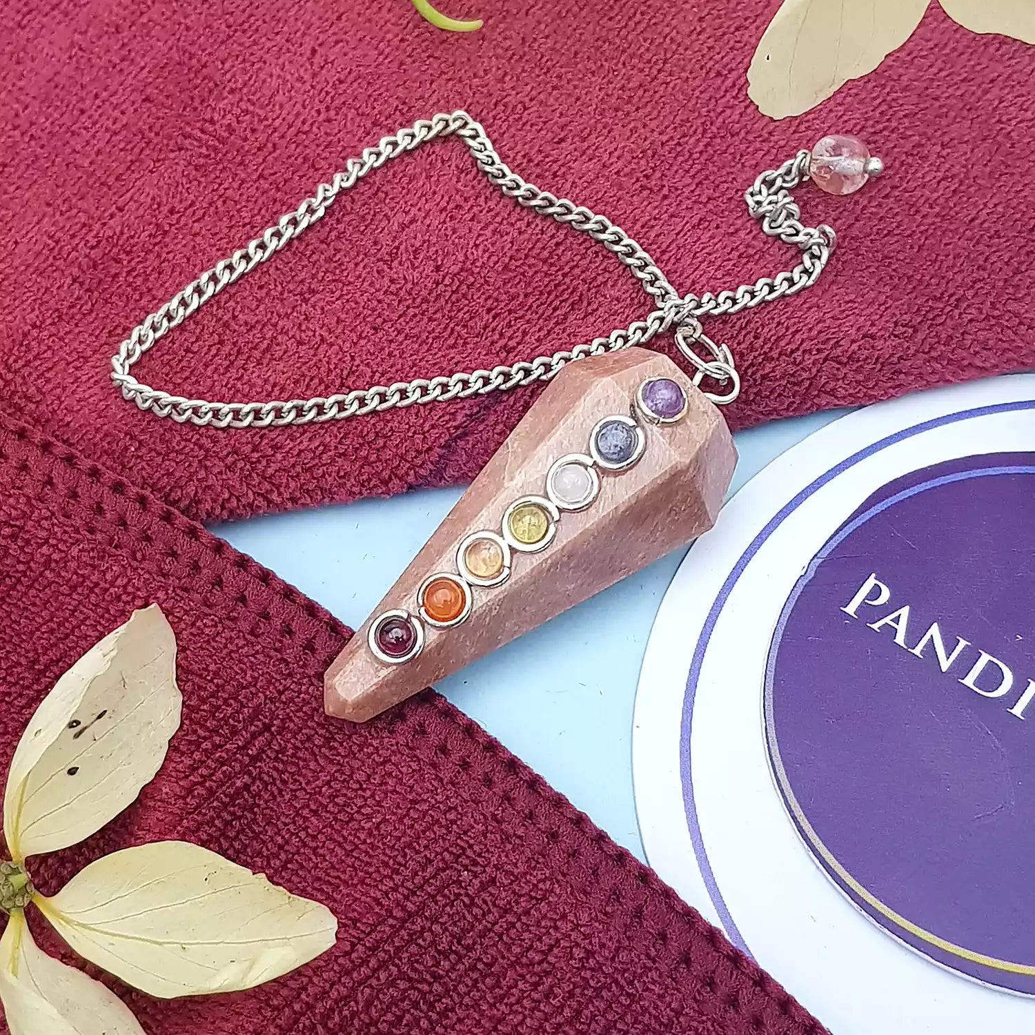 Peach Moonstone 7 Chakra Dowsing Pendulum - Detect Energy