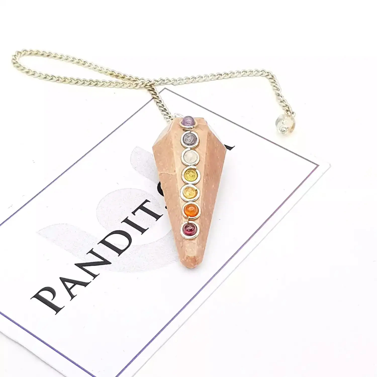 Peach Moonstone 7 Chakra Dowsing Pendulum