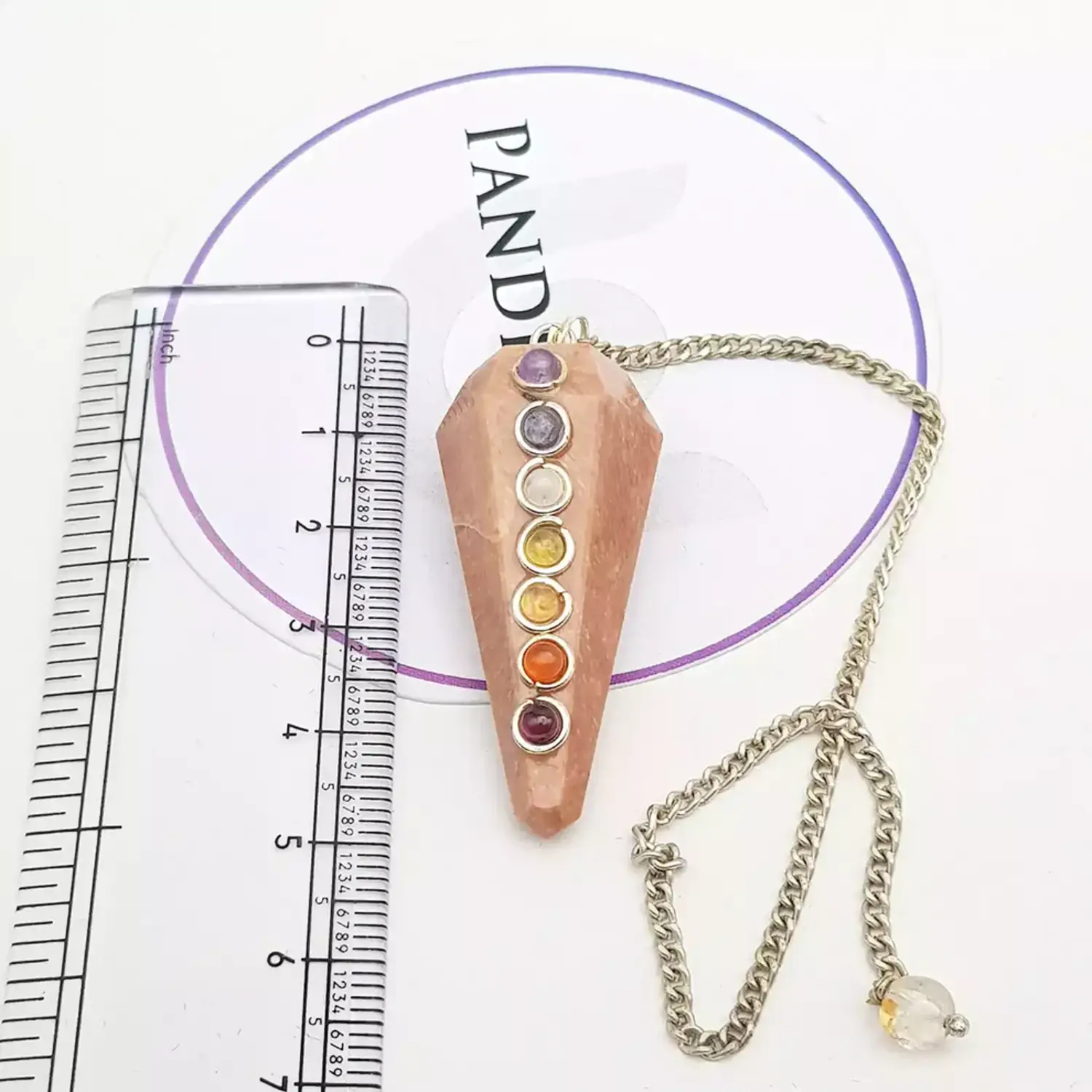 Peach Moonstone 7 Chakra Dowsing Pendulum