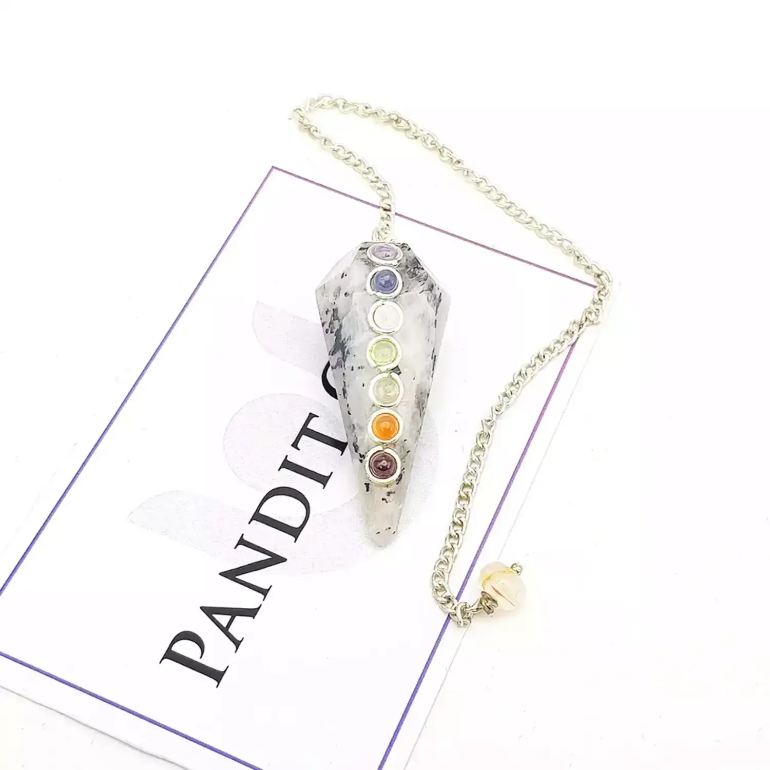 Rainbow Moonstone 7 Chakra Dowsing Pendulum