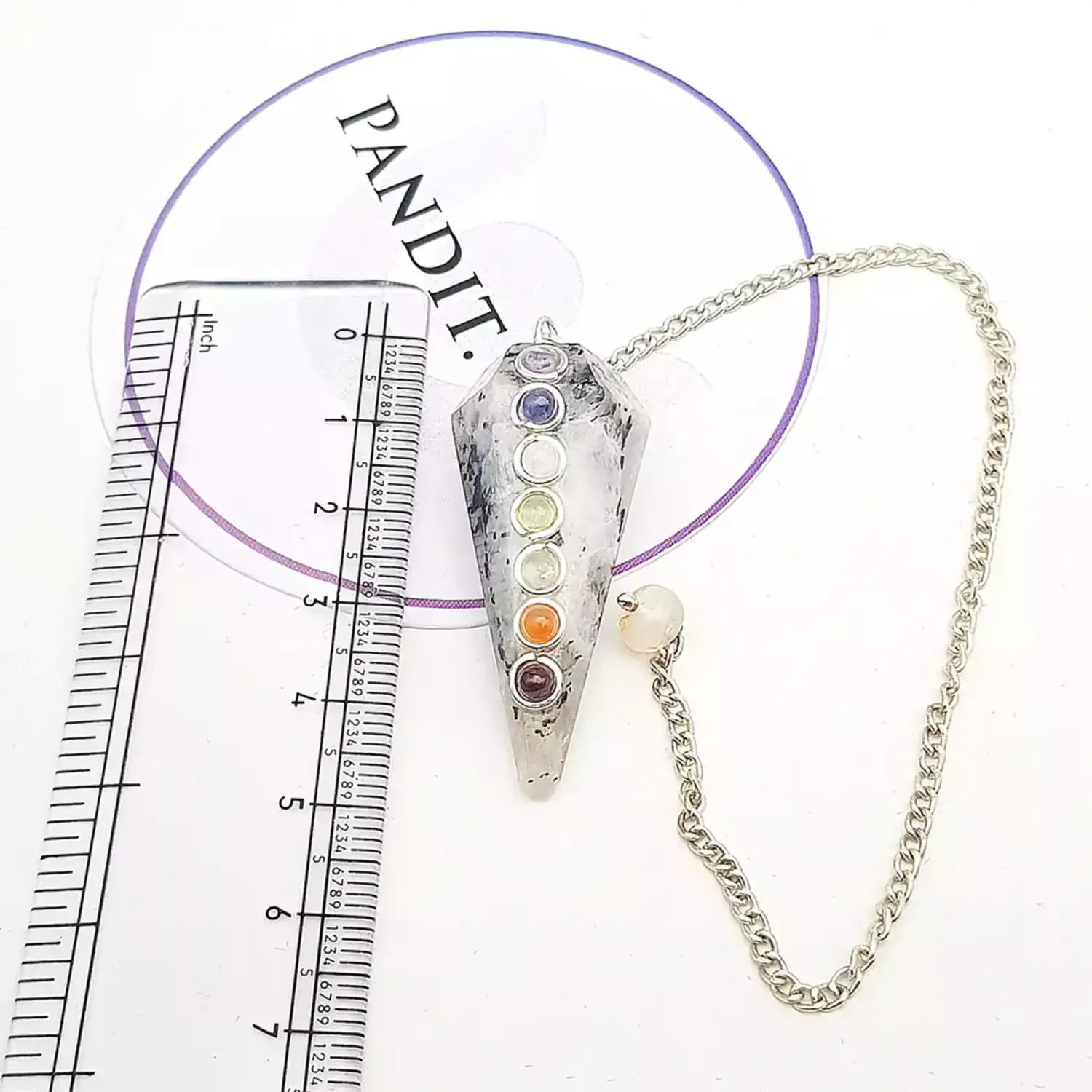 Rainbow Moonstone 7 Chakra Dowsing Pendulum