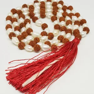 Rudraksha Mala with White Pearl Beads - To Treat Brain Issue