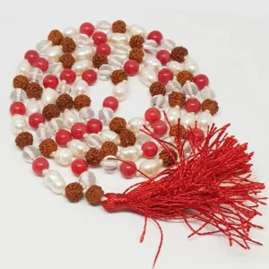 Rudraksha Sphatik Mala with Moonga and White Pearl Beads