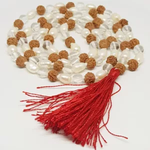 Rudraksha Sphatik Mala with White Pearl Beads - For Luck