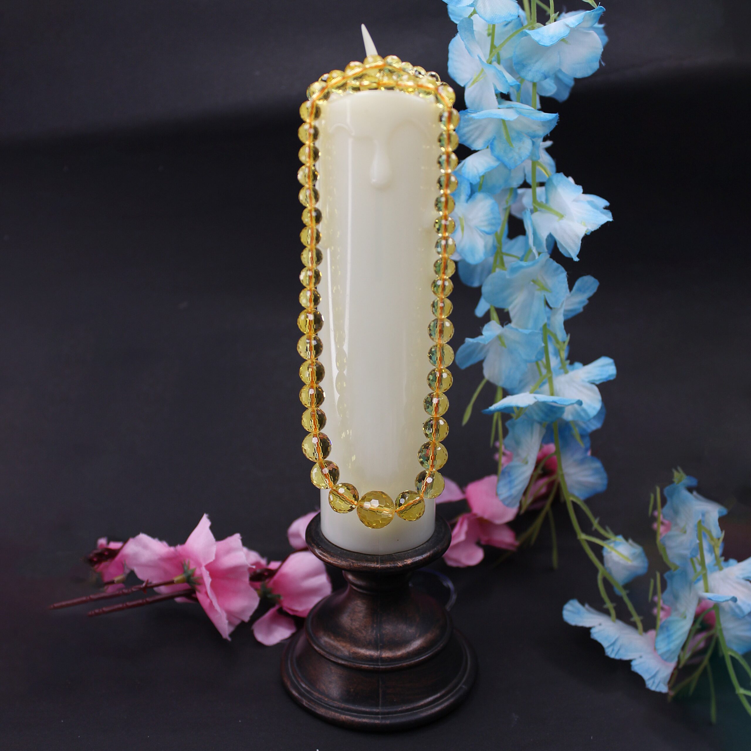 Yellow Citrine Diamond Cut Mala Necklace - Best for Students