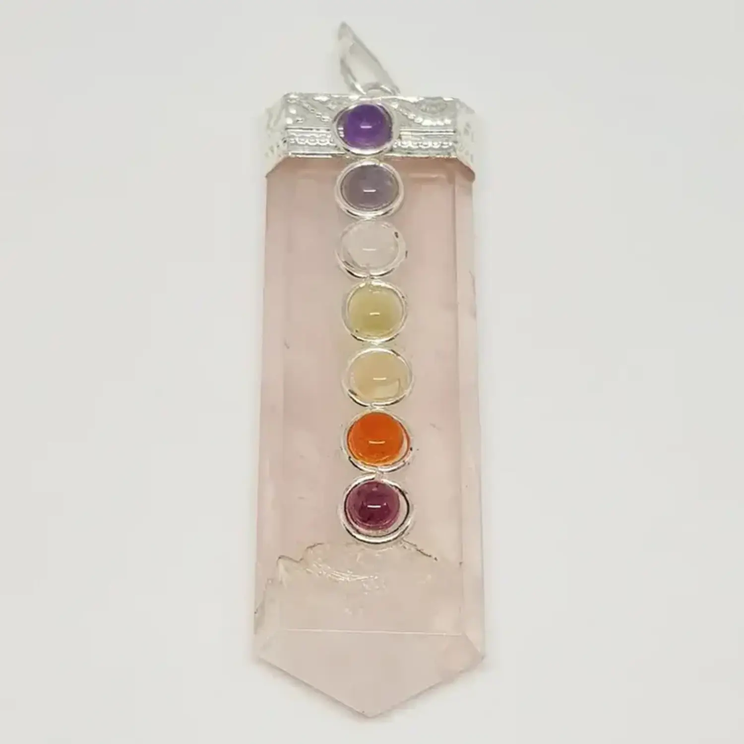 Rose Quartz 7 Chakra Pencil Pendant