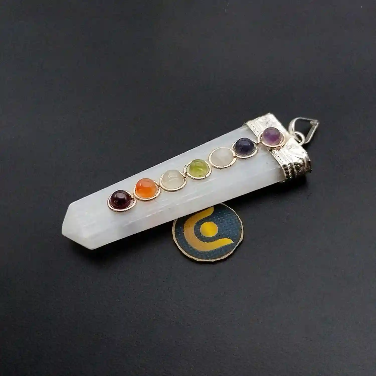 Selenite 7 Chakra Pencil Pendant