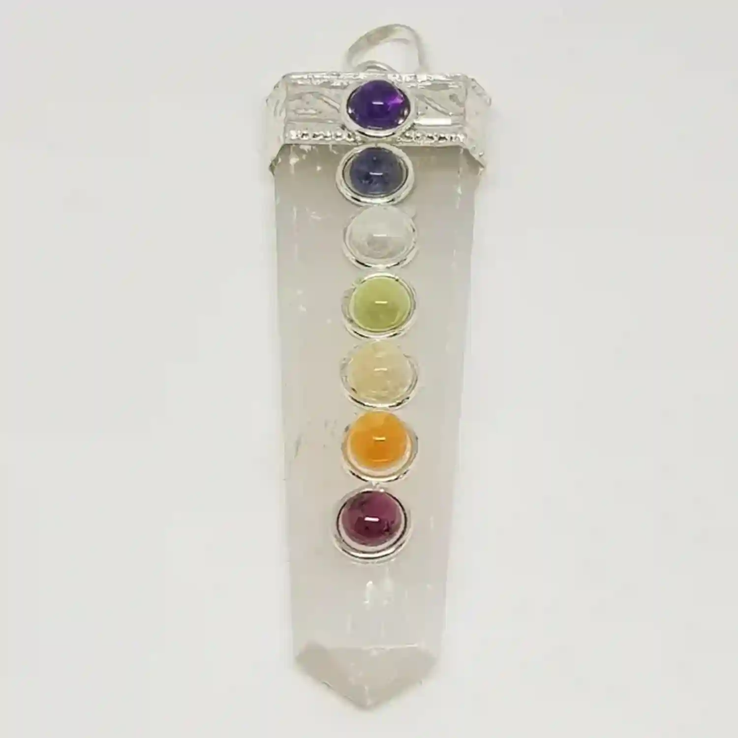 Selenite 7 Chakra Pencil Pendant