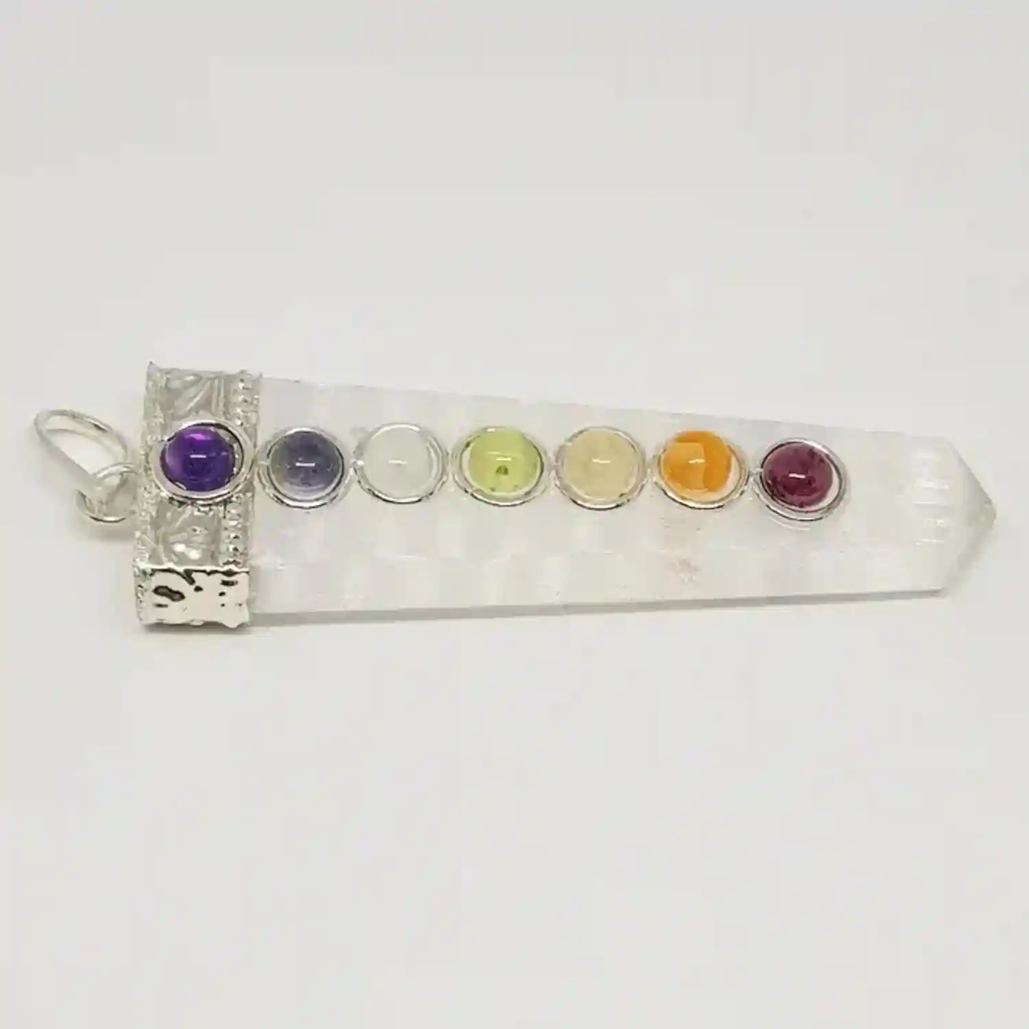 Selenite 7 Chakra Pencil Pendant