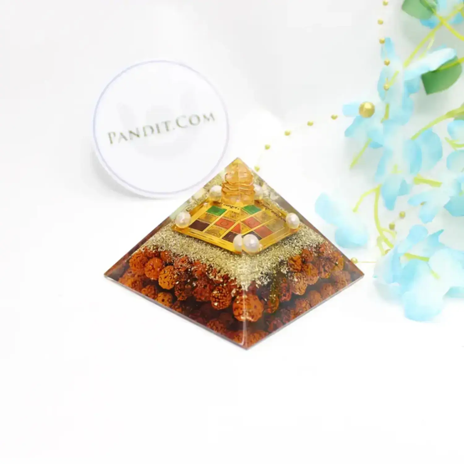 Shri Navgrah Pyramid Yantra with 5 Mukhi Rudraksha Beads