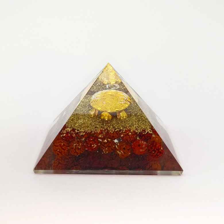 Tortoise Orgone Pyramid with Rudraksha Beads