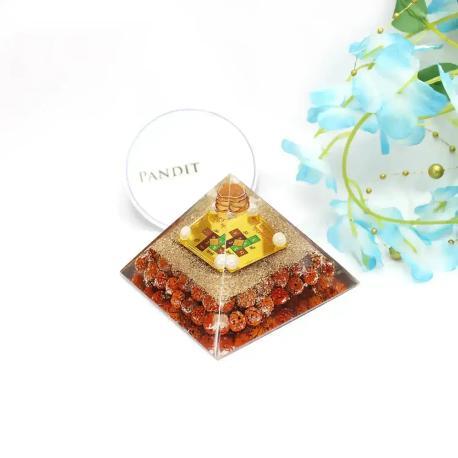 Vastu Dosh Nivaran Pyramid Yantra with 5 Mukhi Rudraksha Beads