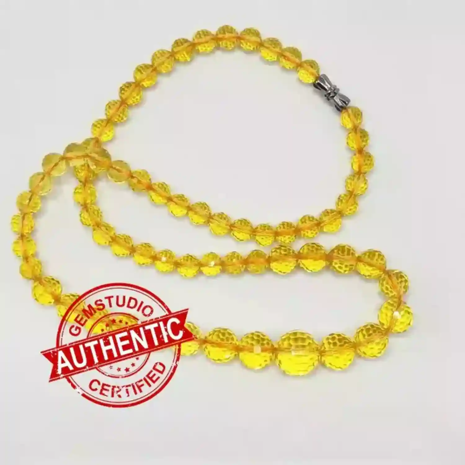 Yellow Citrine Diamond Cut Mala Necklace